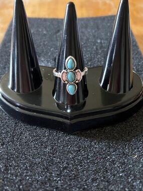 Silver Tone Turquoise Teardrop Ring - Women Jewelry Size 7.5 NWOT